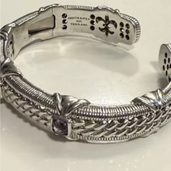 Judith Ripka Sterling Silver 925 Amethyst Cuff Bracelet 7” - Picture 4 of 8